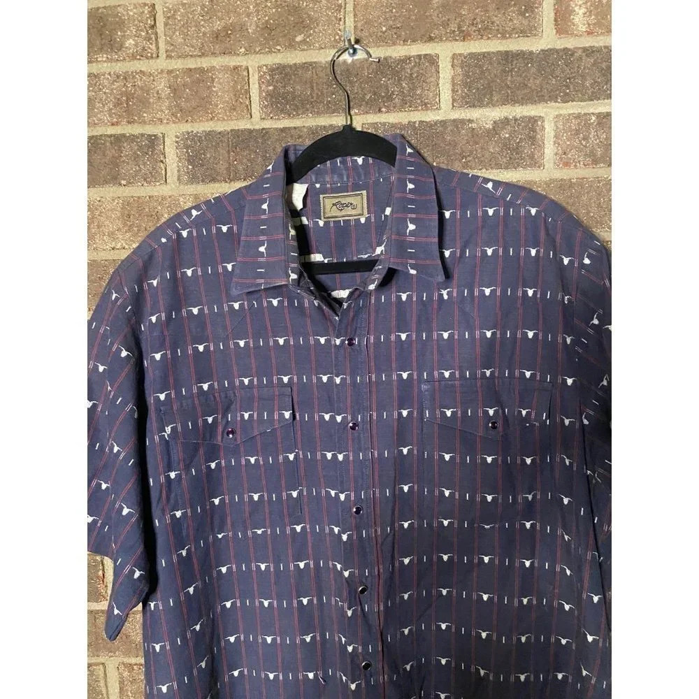 Roper snap button short sleeve western shirt XL